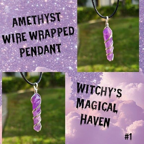 Amethyst Wire Wrapped Point Pendant - Picture 1 of 5